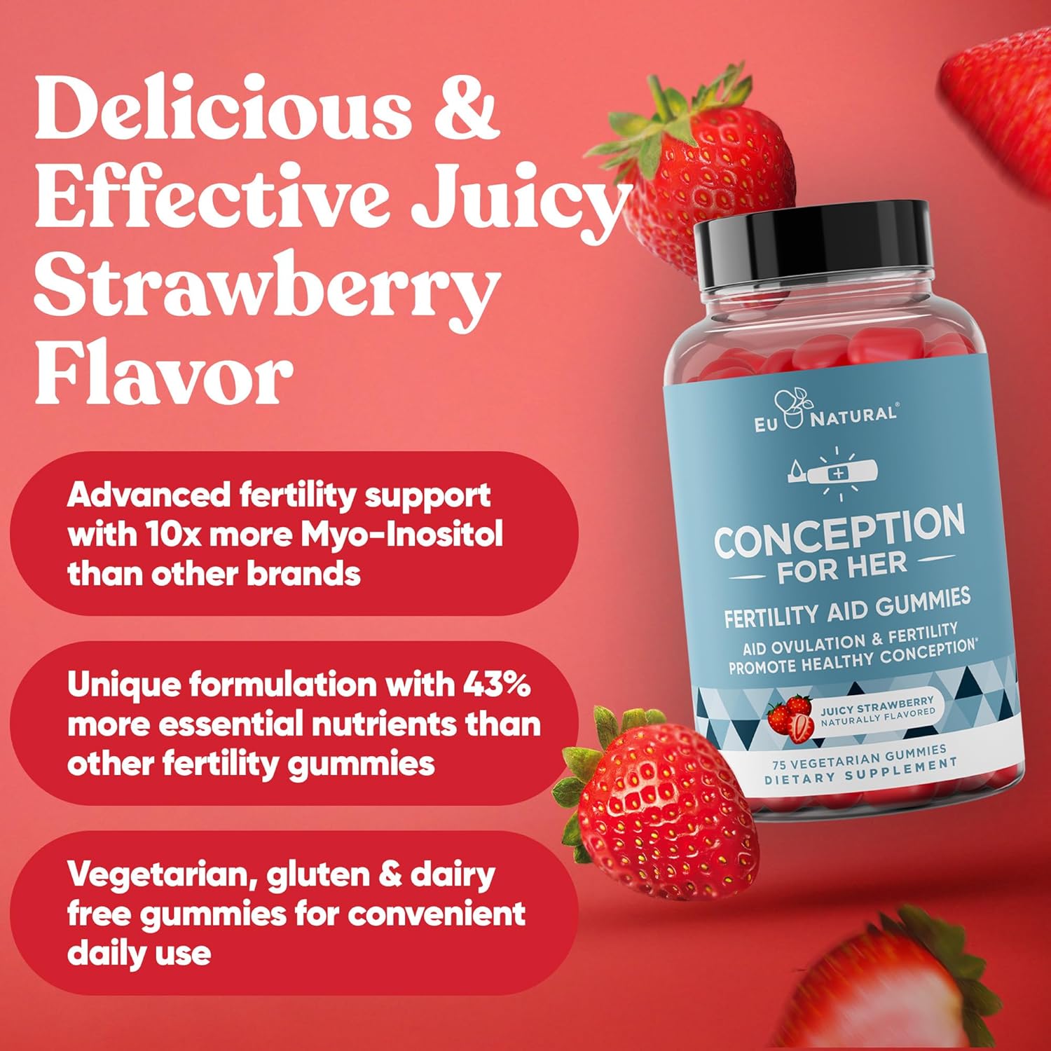 Fertility Supplements Bundle for Men and Women – Eu Natural Conception Capsules and Gummies – 60 Ct & 75 Ct