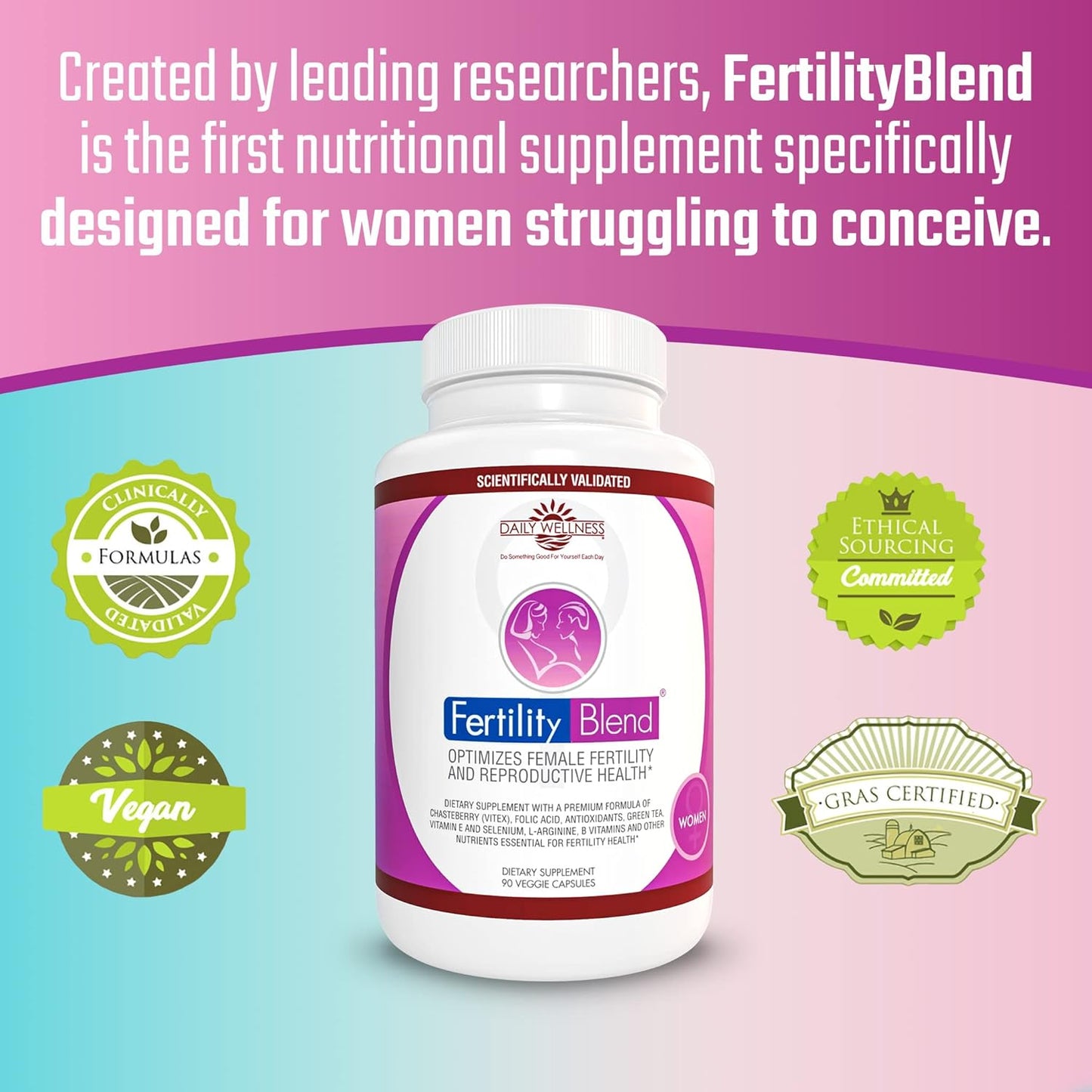 Fertility Supplements for Women - Daily Wellness Blend, Conception Vitamins, Progesterone Support - 2 Pack