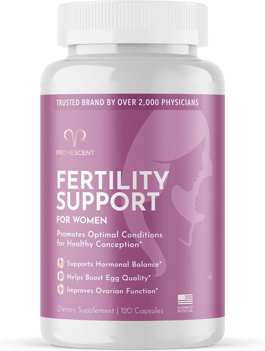 Fertility Support Supplement for Women – Promescent Prenatal Vitamins with Folic Acid, Iron, Vitamin C/D/B6/B12, Zinc, Selenium & Ashwagandha, 120 Capsules