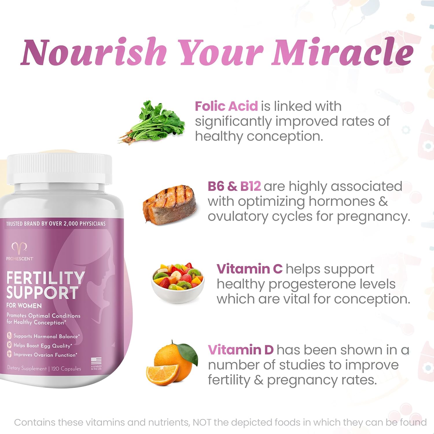 Fertility Support Supplement for Women – Promescent Prenatal Vitamins with Folic Acid, Iron, Vitamin C/D/B6/B12, Zinc, Selenium & Ashwagandha, 120 Capsules