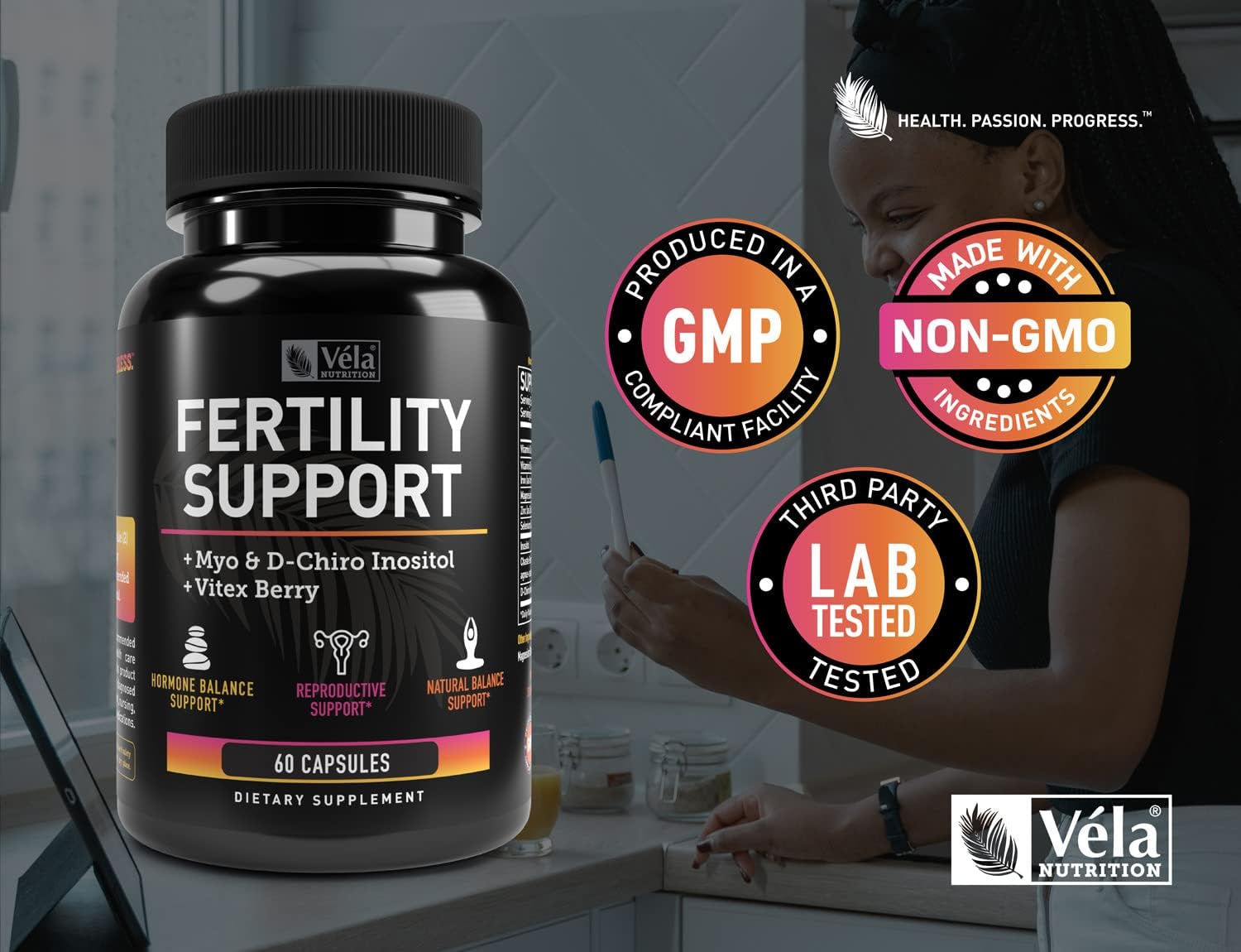 Fertility Support Supplement with Myo & D-Chiro Inositol, Vitex Berry - Reproductive & Hormonal Complex - 60 Capsules