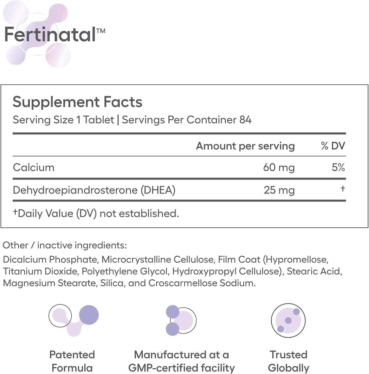 Fertinatal Ovaterra Micronized DHEA Supplement - 25mg Capsules for Women's Fertility (84ct)
