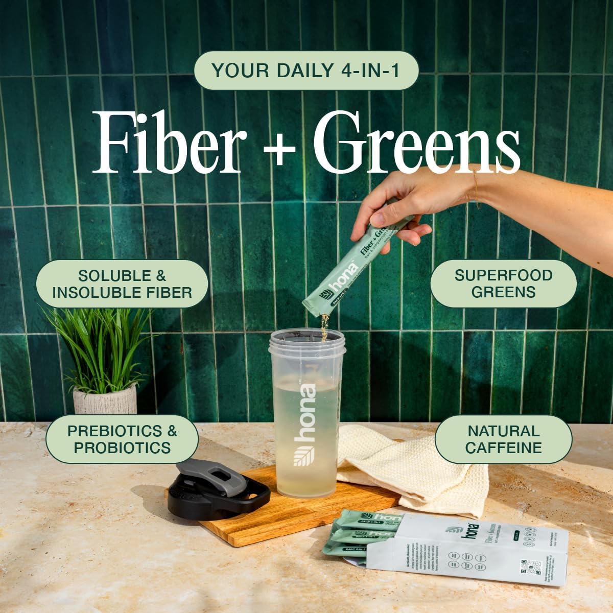 Fiber + Greens Gut Superfood Blend with Prebiotics & Probiotics - Gluten Free, Dairy Free, Vegan, Non GMO Greens Powder