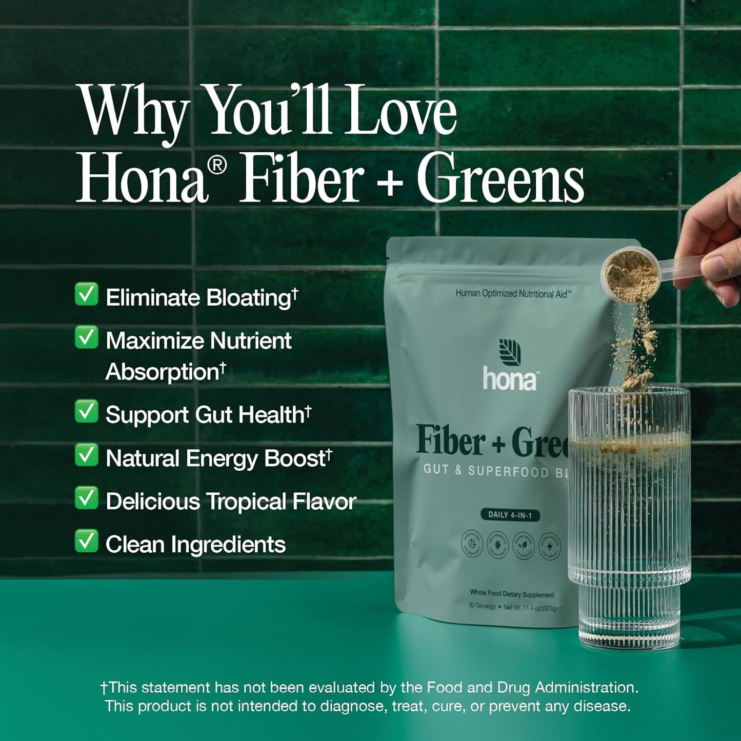 Fiber + Greens Gut Superfood Blend with Prebiotics & Probiotics - Gluten Free, Dairy Free, Vegan, Non GMO Greens Powder