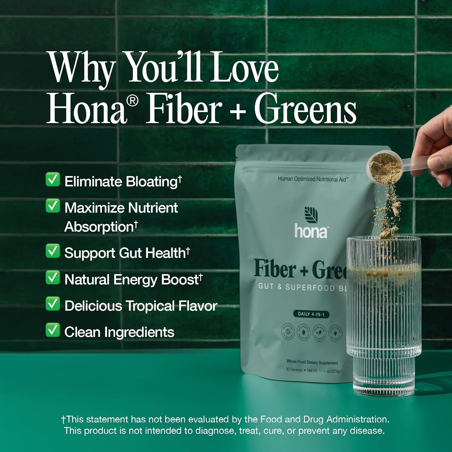 Fiber + Greens Gut Superfood Blend with Prebiotics & Probiotics - Gluten Free, Dairy Free, Vegan, Non GMO Greens Powder