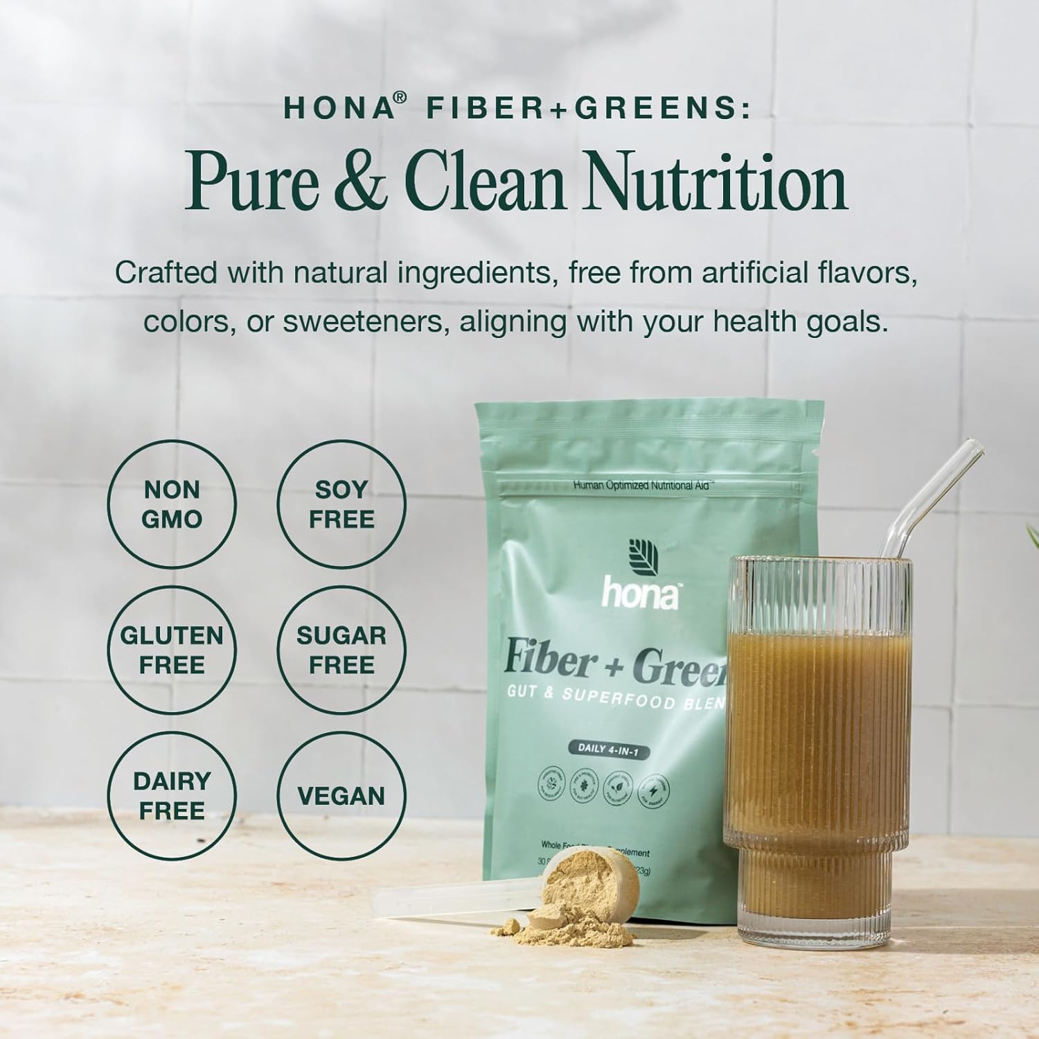 Fiber + Greens Gut Superfood Blend with Prebiotics & Probiotics - Gluten Free, Dairy Free, Vegan, Non GMO Greens Powder
