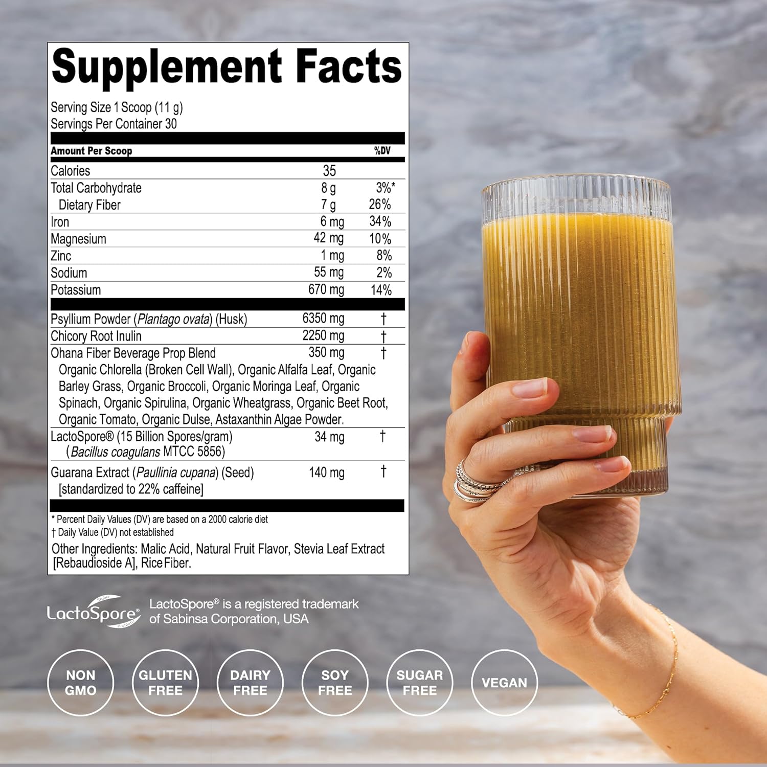 Fiber + Greens Gut Superfood Blend with Prebiotics & Probiotics - Gluten Free, Dairy Free, Vegan, Non GMO Greens Powder