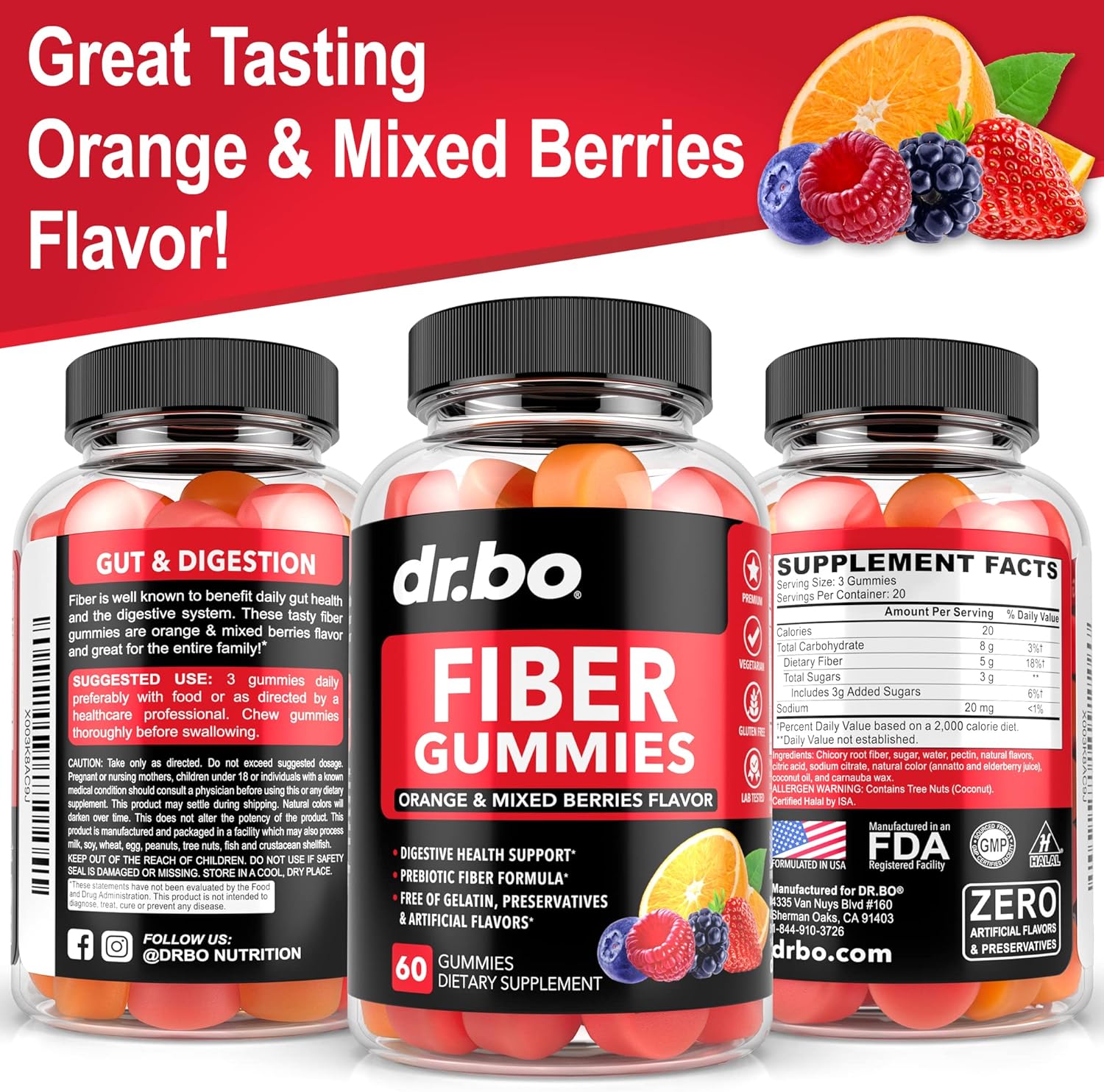 Fiber Gummies for Adults & Kids - Tasty Prebiotic Supplement for Digestive Health - High Inulin Prebiotics - 60 Chewable Gummies