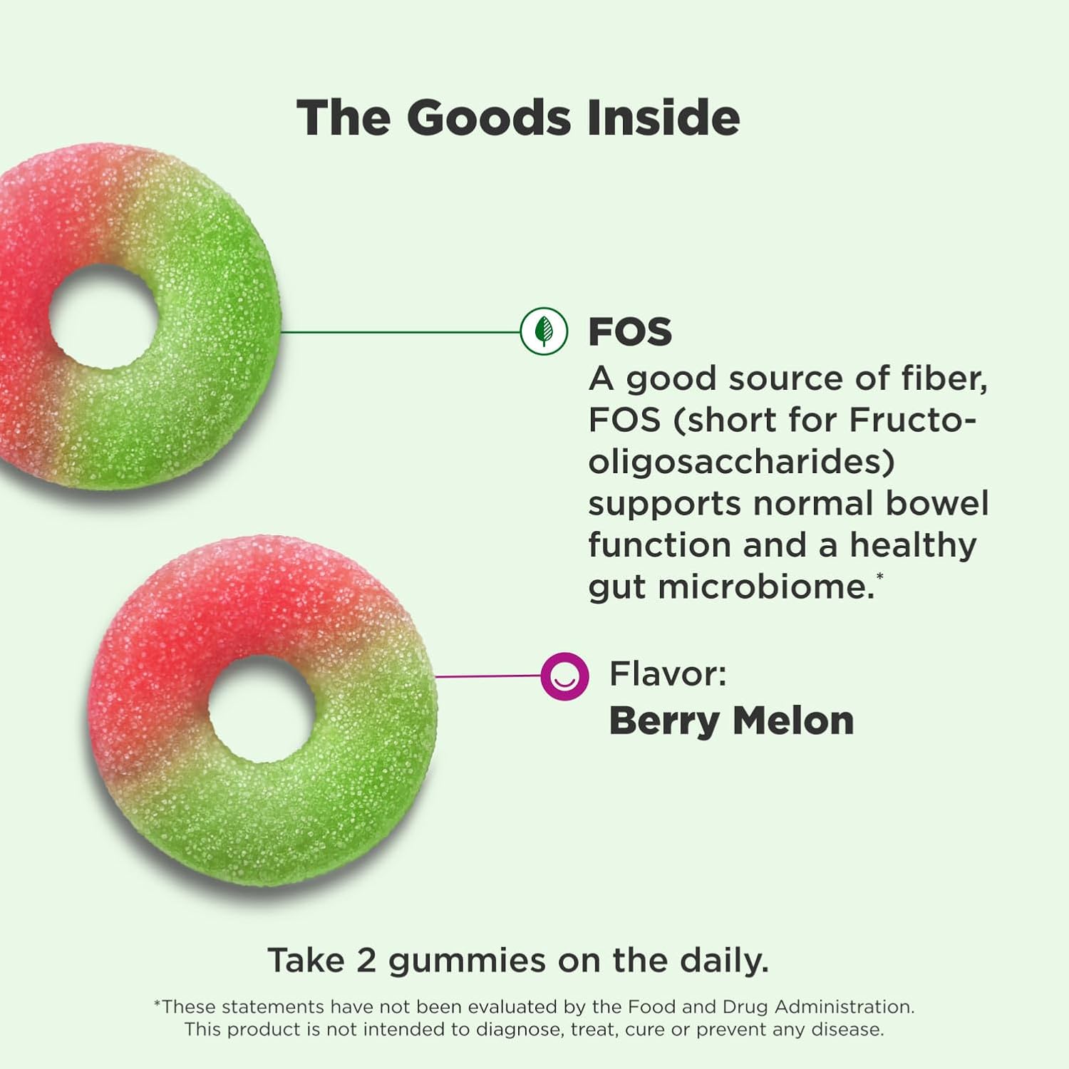Fiber Gummy Rings with 5g Prebiotic Fiber for Digestive Support - Berry Melon 50ct