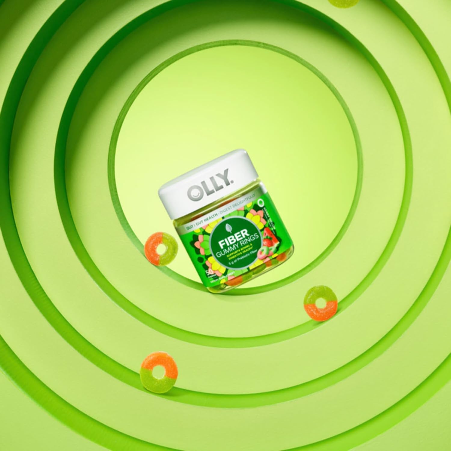 Fiber Gummy Rings with 5g Prebiotic Fiber for Digestive Support - Berry Melon 50ct