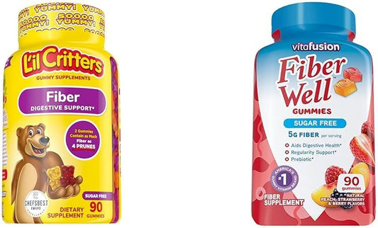 Fiber Gummy Supplements for Kids with Digestive Support - 90 Count, Peach, Strawberry, BlackBerry Flavored, Sugar Free