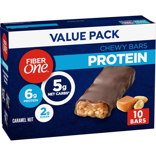 Fiber One Caramel Nut Chewy Protein Bars - Pack of 10 Protein Snacks