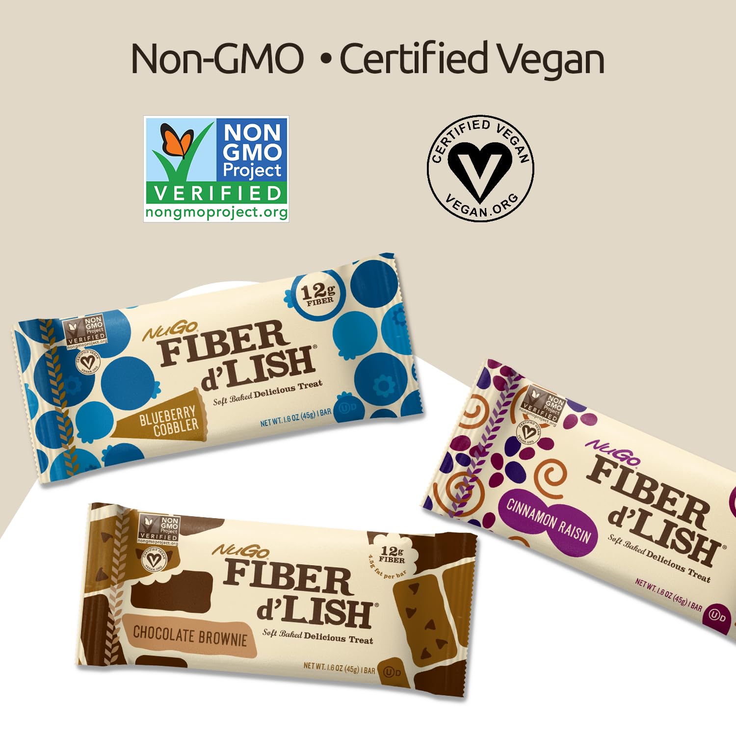 Fiber-Rich NuGO Cinnamon Raisin Bars - Vegan, 150 Calories, 16 Count Pack