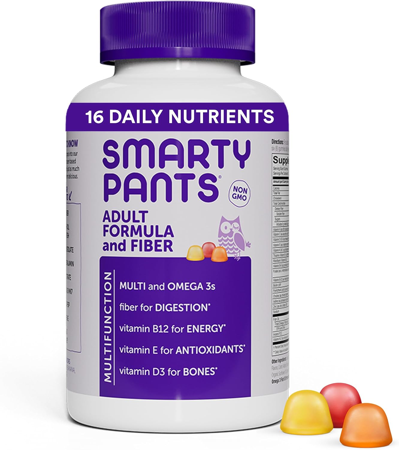 Fiber Supplement & Multivitamin Gummies for Men & Women with Vitamin D3, C, B12, B6, A, K, Zinc, Omega 3 Fish Oil, Biotin - 180 Count