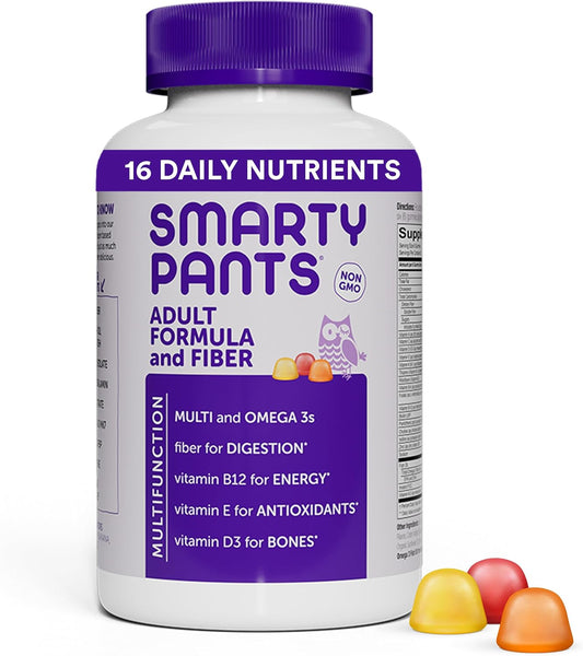 Fiber Supplement & Multivitamin Gummies for Men & Women with Vitamin D3, C, B12, B6, A, K, Zinc, Omega 3 Fish Oil, Biotin - 180 Count