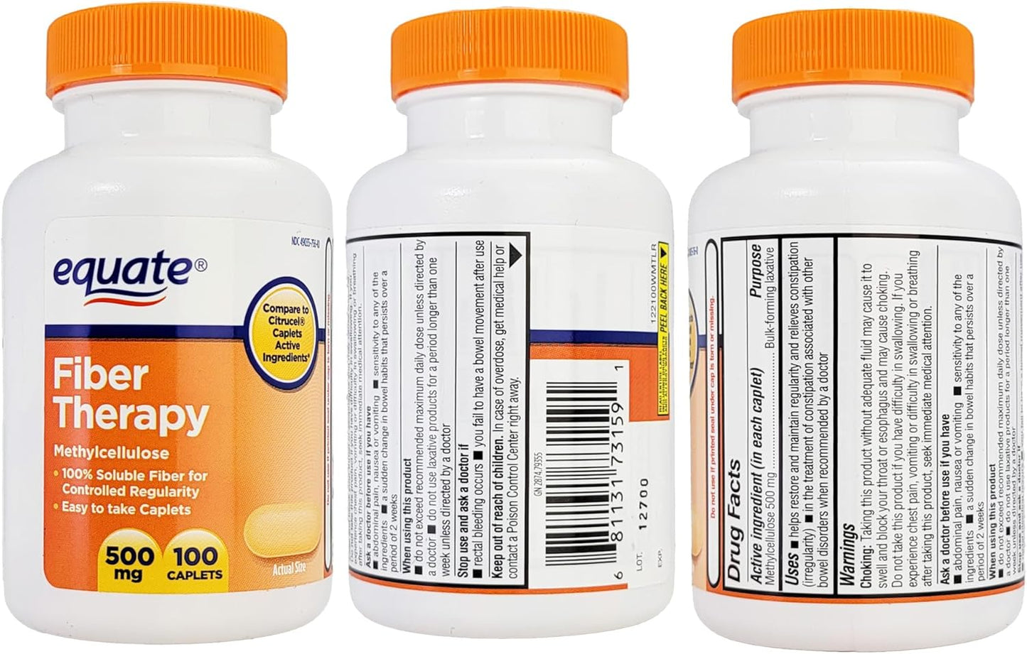 Fiber Therapy Methylcellulose Caplets 500mg - 100 Count with Vital Volumes Tips Card Bundle for Healthy Digestion