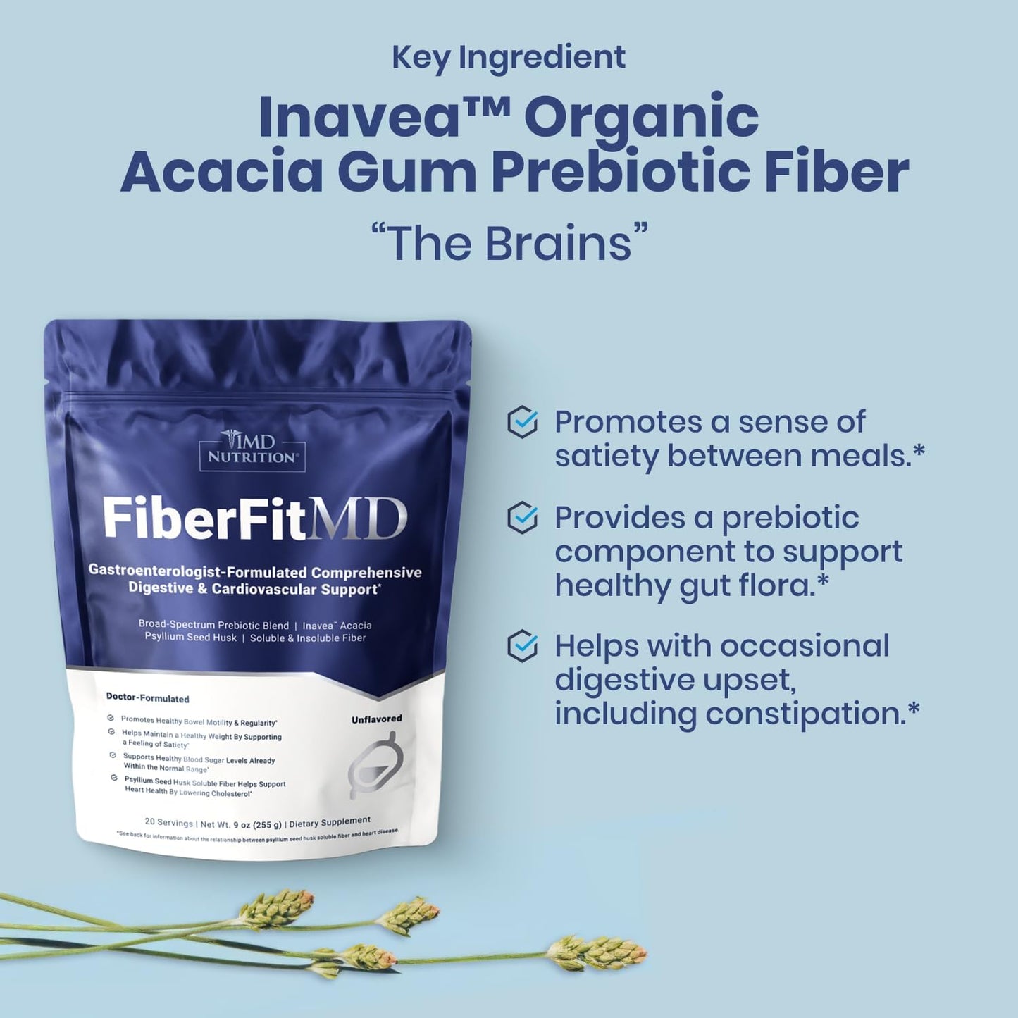FiberFitMD by 1MD Nutrition: High Fiber Powder for Digestive & Cardiovascular Health - 20 Day Supply - Women & Men's Health Supplement