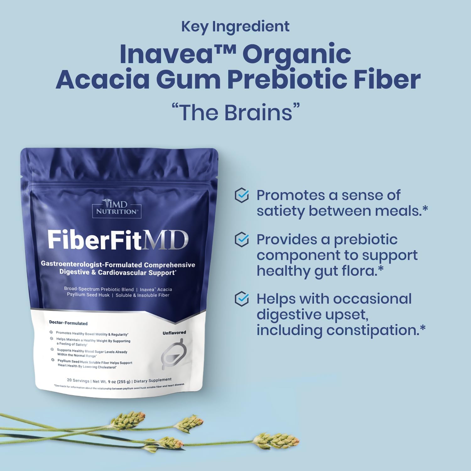 FiberFitMD by 1MD Nutrition: High Fiber Powder for Digestive & Cardiovascular Health - 20 Day Supply - Women & Men's Health Supplement