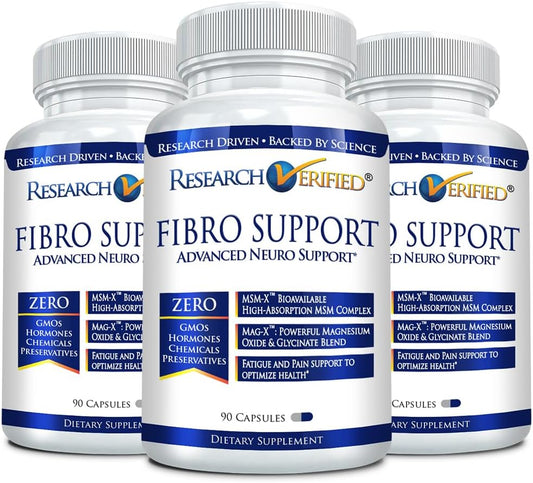 Fibro Support Supplement with MSM, Magnesium, Vitamin D3, BioPerine - 270 Capsules - Vegan - 3 Month Supply
