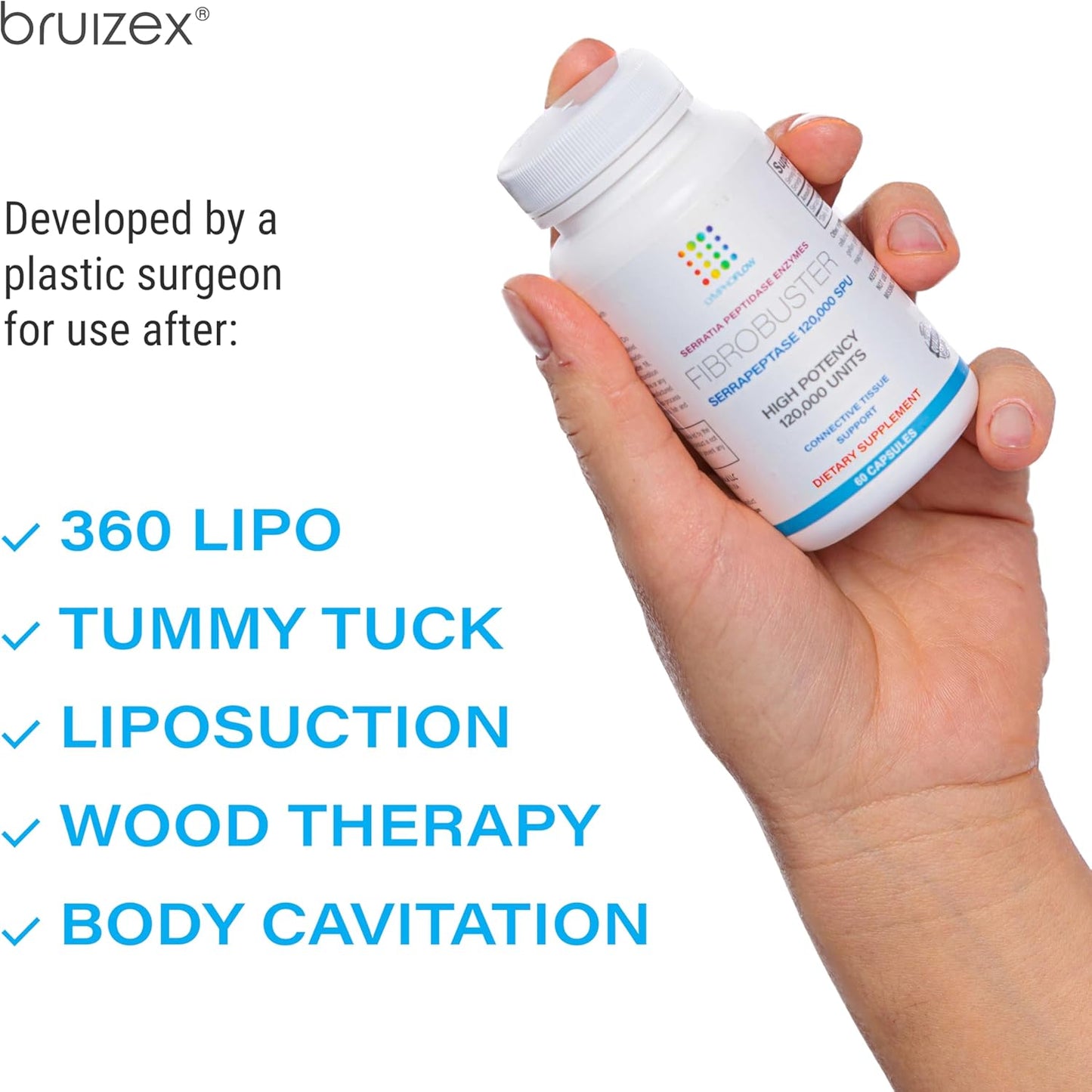 FibroBuster by Bruizex: 120,000 SPU Serrapeptase Enzymes for Fibrosis Treatment, Scar & Keloid Removal - Post Surgery Recovery Support - 60 Capsules