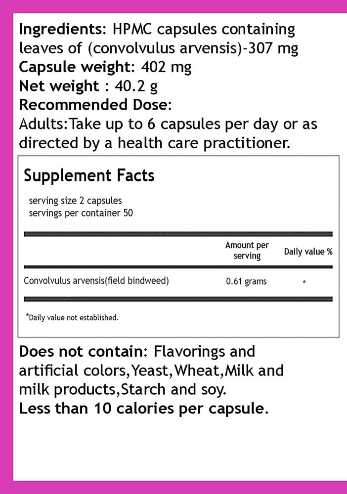 Field Bindweed Leaf Capsules - Convolvulus Arvensis - 100ct - Vegan Supplement by Hekma Center