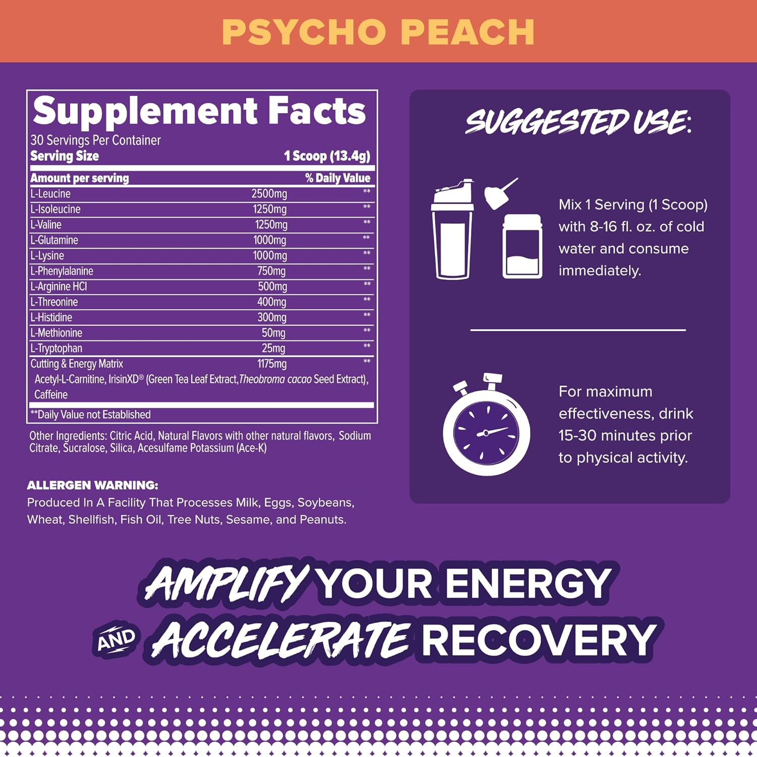 FINAFLEX EAA Hardcore, Psycho Peach - 14.2 oz - Performance Boost with BCAAs, L-Glutamine, L-Arginine - 30 Servings