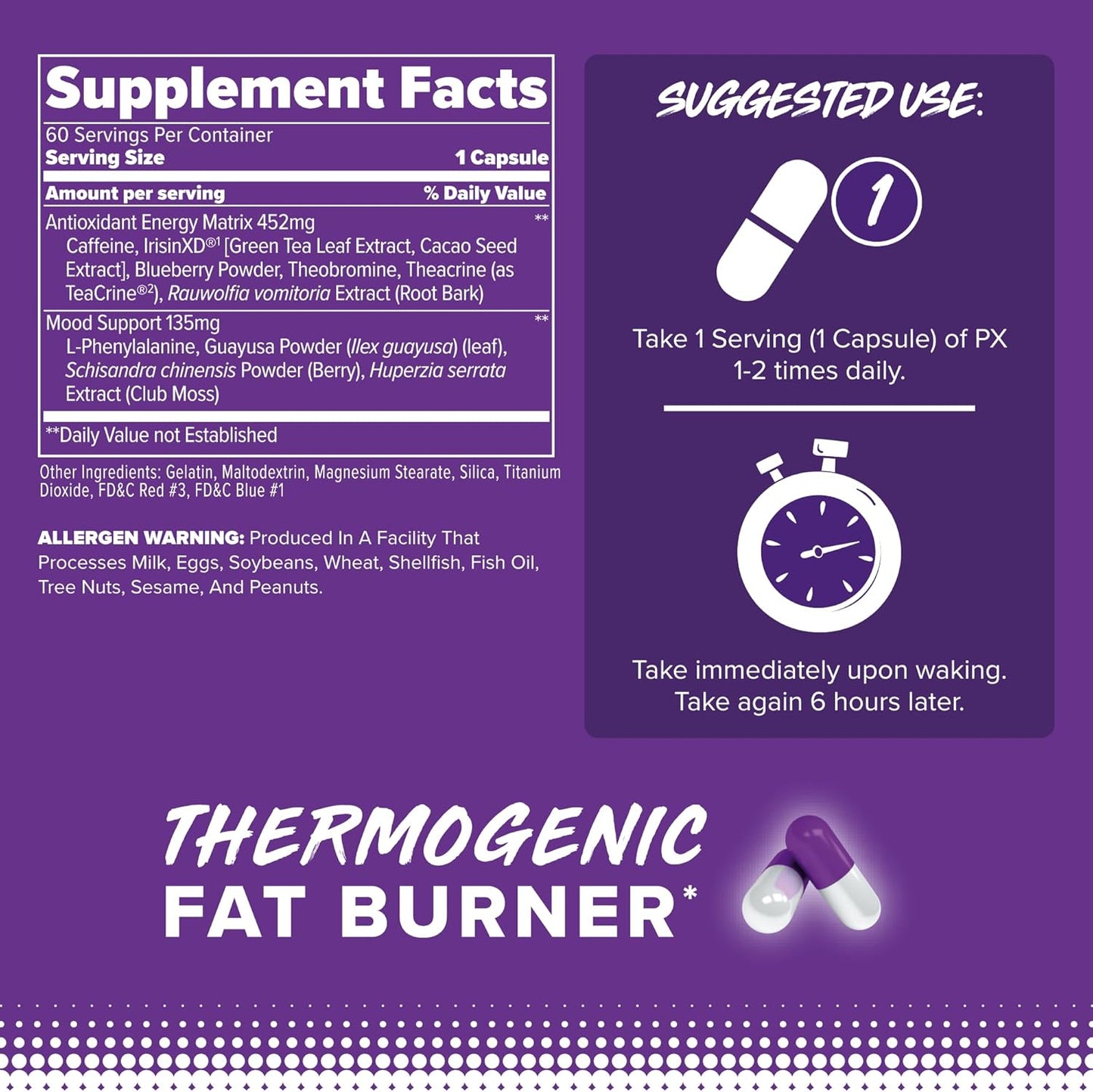 FINAFLEX PX PRO Xanthine Capsules - 60 Count - Thermogenic Energy Booster with Caffeine & TeaCrine - Appetite Suppressant & Focus Enhancer