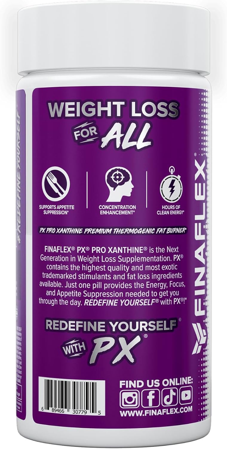 FINAFLEX PX PRO Xanthine Capsules - 60 Count - Thermogenic Energy Booster with Caffeine & TeaCrine - Appetite Suppressant & Focus Enhancer