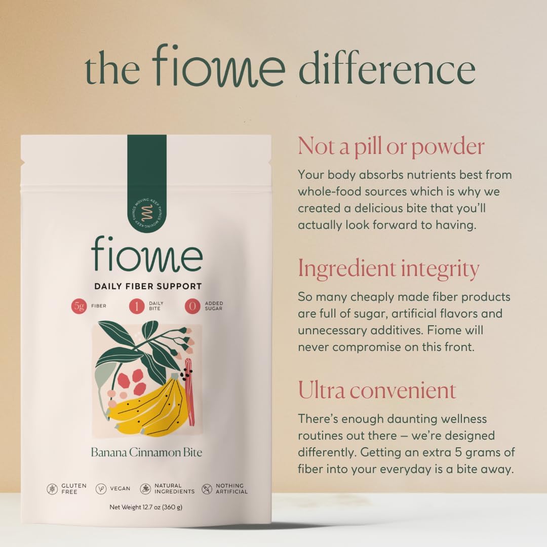 Fiome 5g Daily Fiber Bite Supplement for Regularity, Digestion, and Gut Health - Natural Banana Cinnamon Flavor - 30 Servings