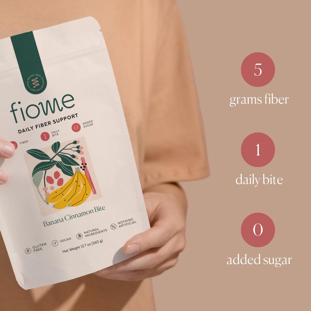 Fiome 5g Daily Fiber Bite Supplement for Regularity, Digestion, and Gut Health - Natural Banana Cinnamon Flavor - 30 Servings