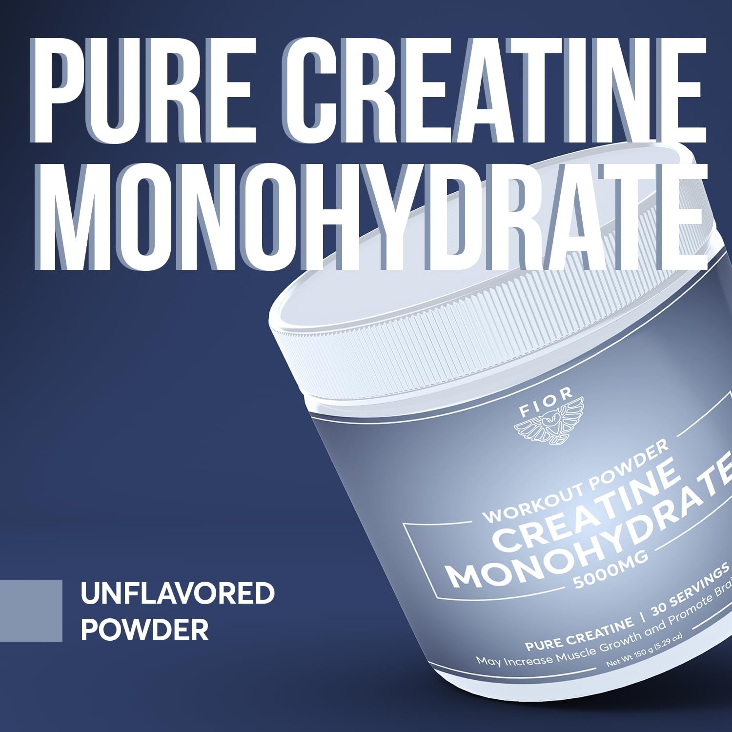 FIOR Micronized Creatine Monohydrate Powder - Pure Non-GMO Vegan Gluten Free Supplement for Men & Women - 5g per Serving - 60 Servings