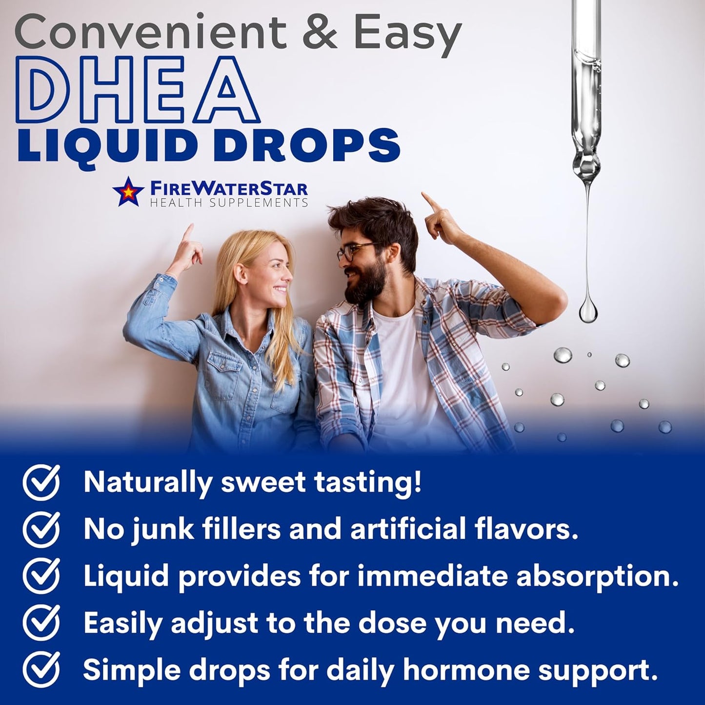 FIREWATERSTAR FWS DHEA Liquid Drops - Pure Supplement for Hormone Balance, Energy, and Healthy Aging - Adjustable Dosing for Men and Women