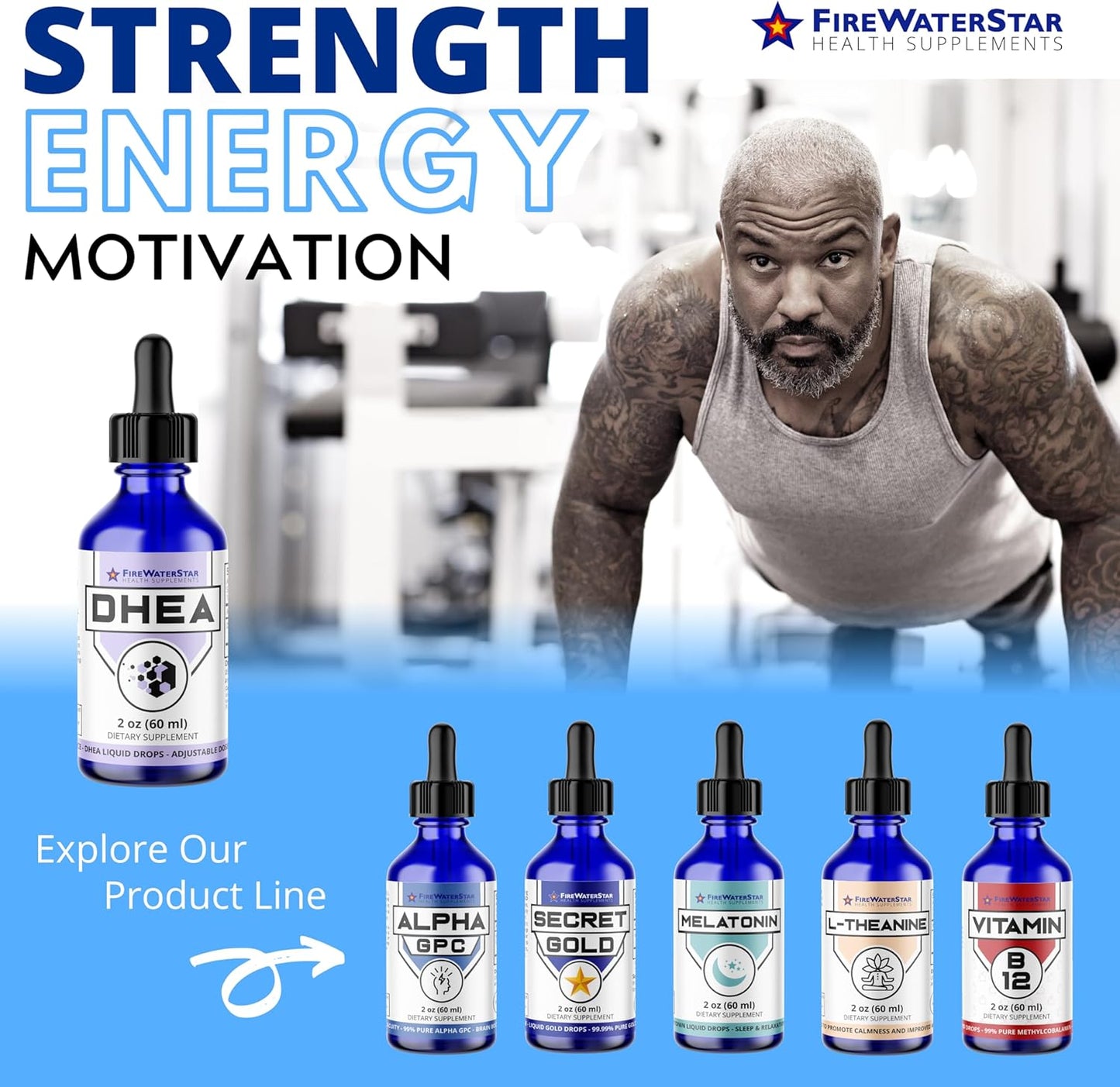 FIREWATERSTAR FWS DHEA Liquid Drops - Pure Supplement for Hormone Balance, Energy, and Healthy Aging - Adjustable Dosing for Men and Women
