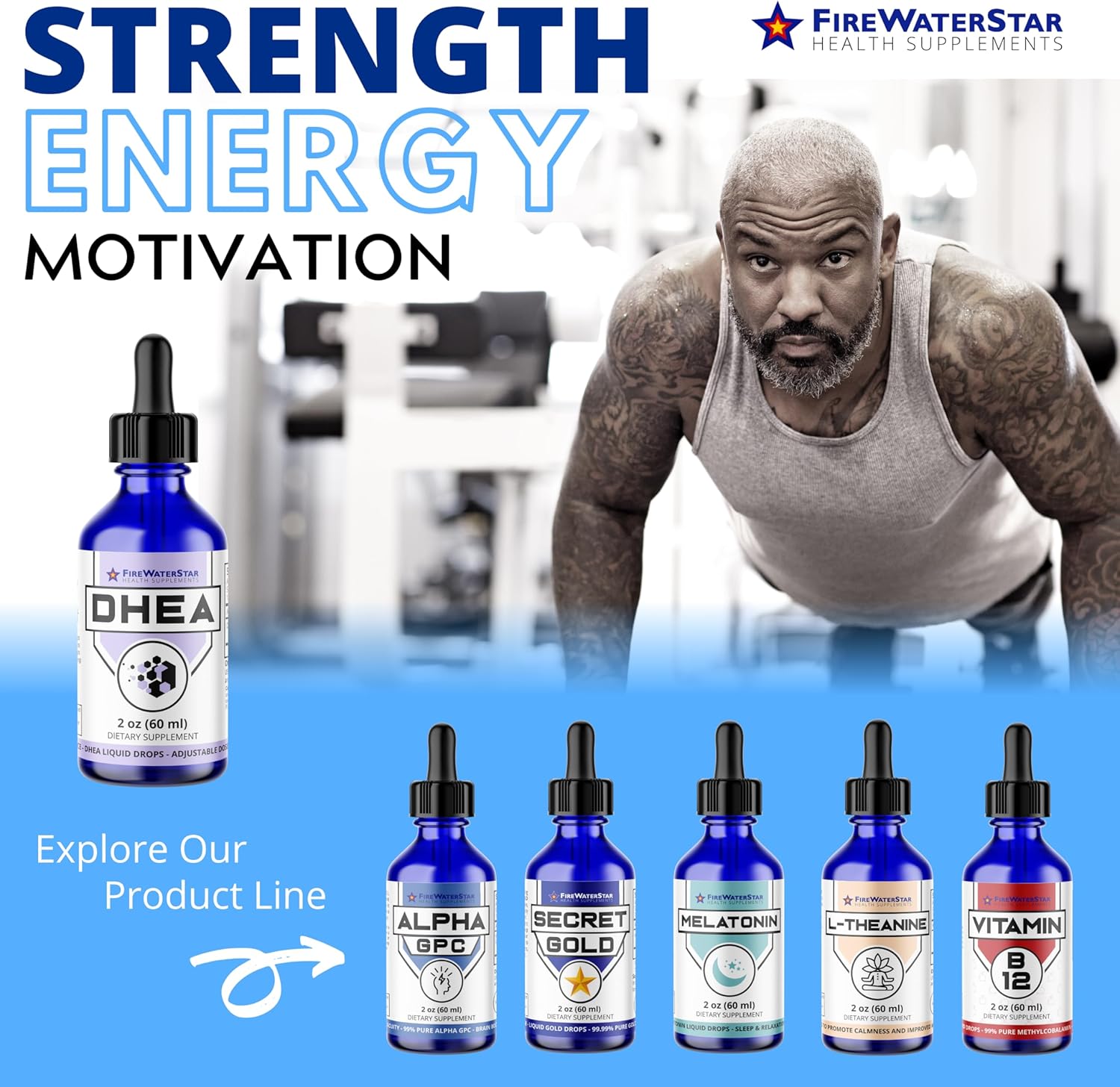 FIREWATERSTAR FWS DHEA Liquid Drops - Pure Supplement for Hormone Balance, Energy, and Healthy Aging - Adjustable Dosing for Men and Women
