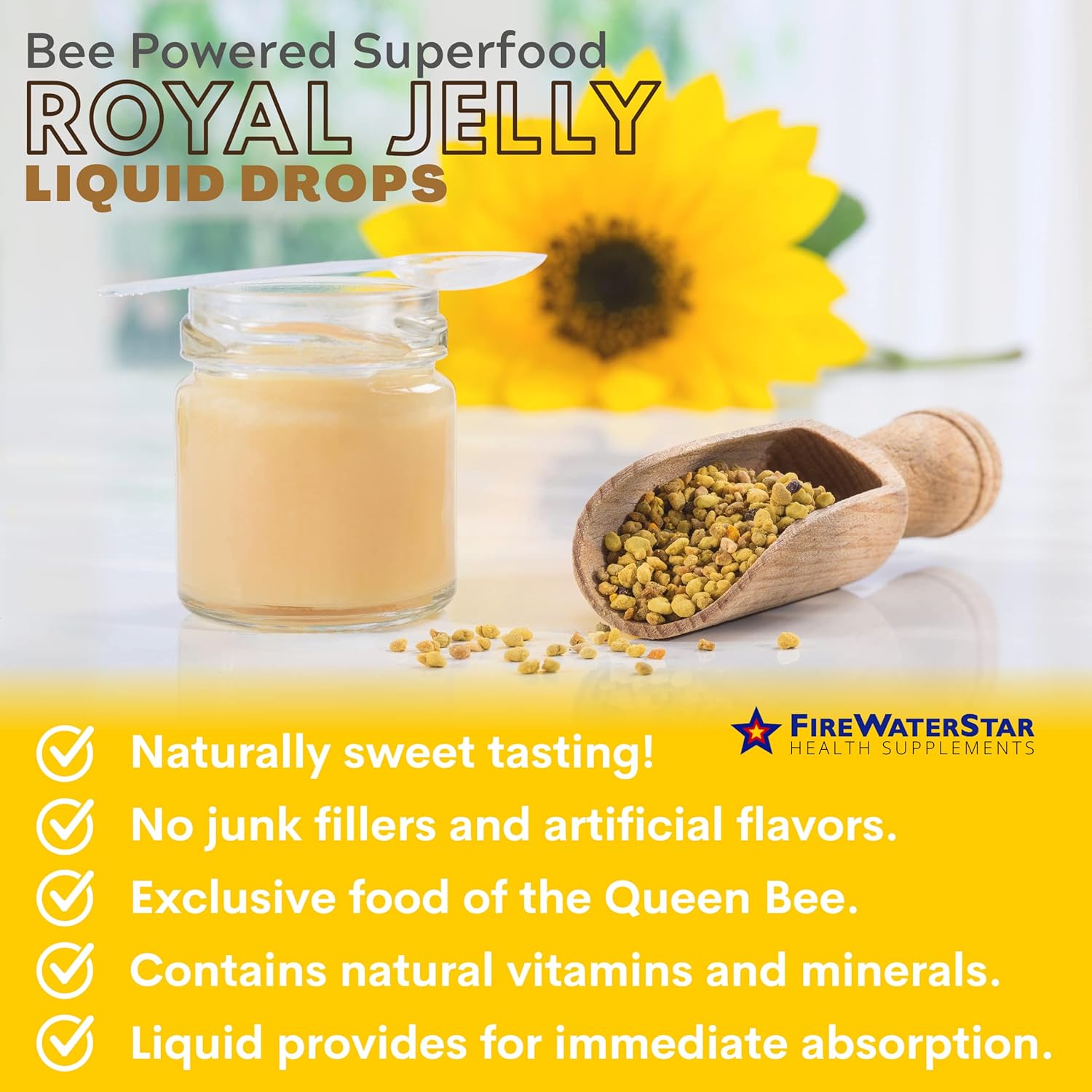 FIREWATERSTAR HEALTH SUPPLEMENTS FWS Royal Jelly Bee Superfood - Organic, Nutrient-Rich Skin Health Support with Vitamins, Minerals, and Antioxidants