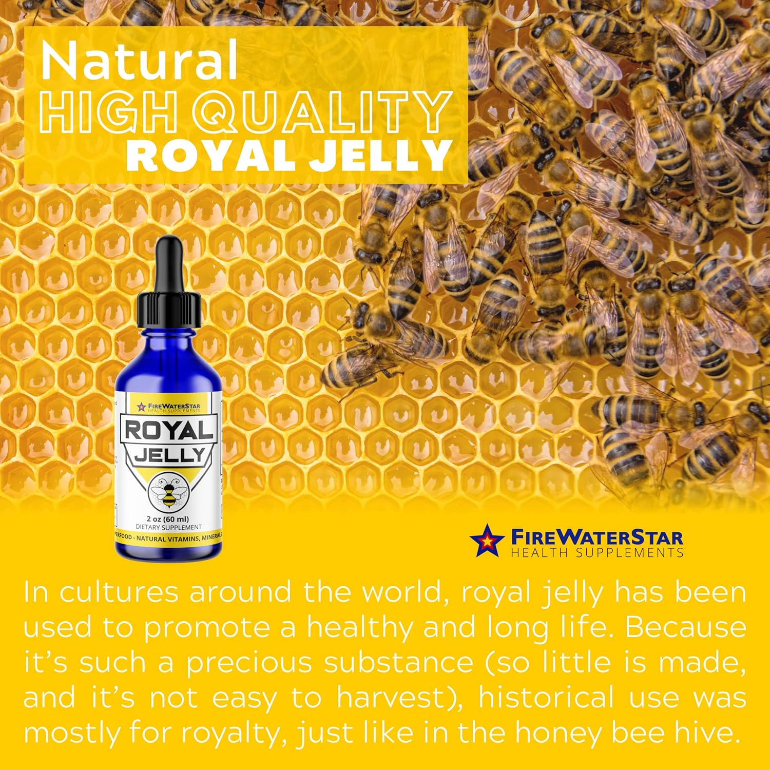 FIREWATERSTAR HEALTH SUPPLEMENTS FWS Royal Jelly Bee Superfood - Organic, Nutrient-Rich Skin Health Support with Vitamins, Minerals, and Antioxidants