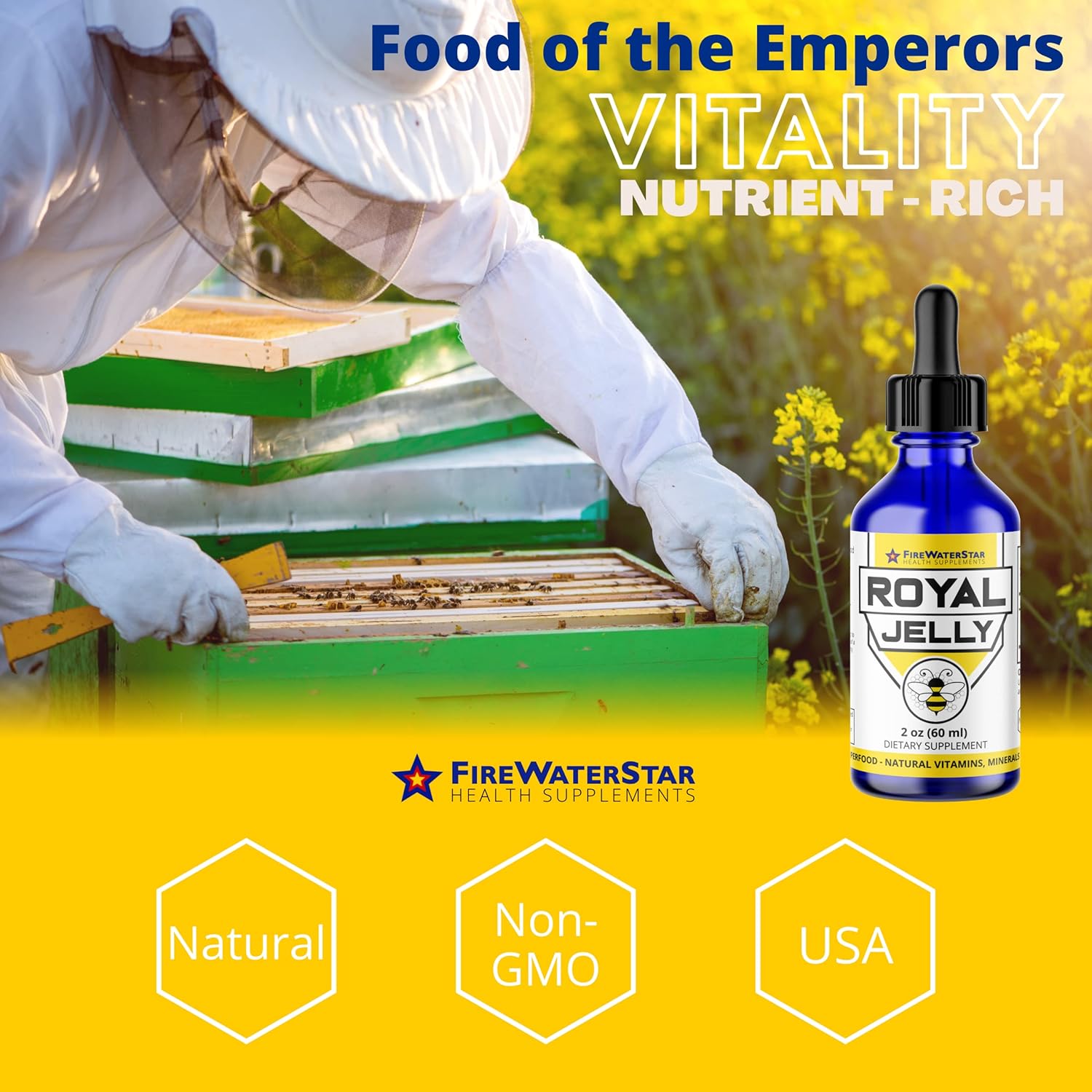 FIREWATERSTAR HEALTH SUPPLEMENTS FWS Royal Jelly Bee Superfood - Organic, Nutrient-Rich Skin Health Support with Vitamins, Minerals, and Antioxidants