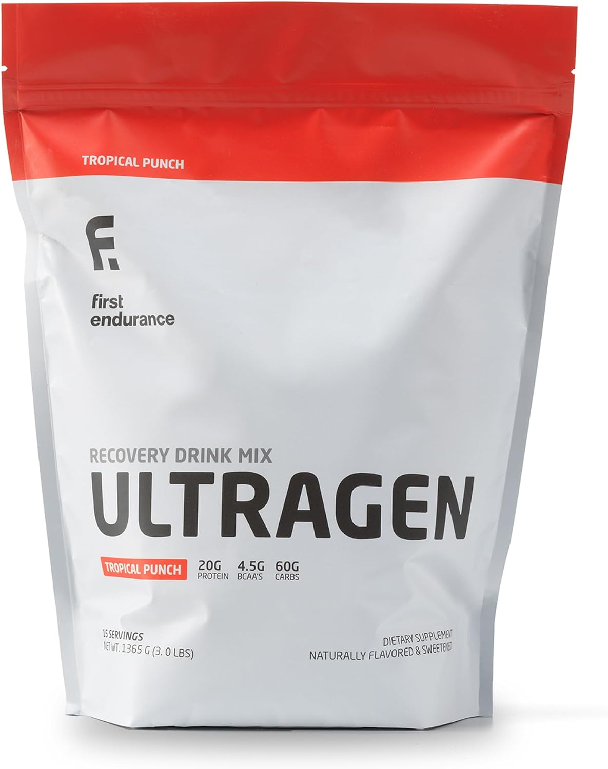 FIRST ENDURANCE Ultragen Tropical Punch Workout Recovery Drink Powder - 15 Servings, Protein Mix for Energy Boost and Fast Recovery