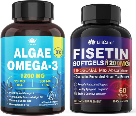 Fisetin Supplement with Vegan Omega-3 Algae Oil by LILICARE for Overall Health and Wellness