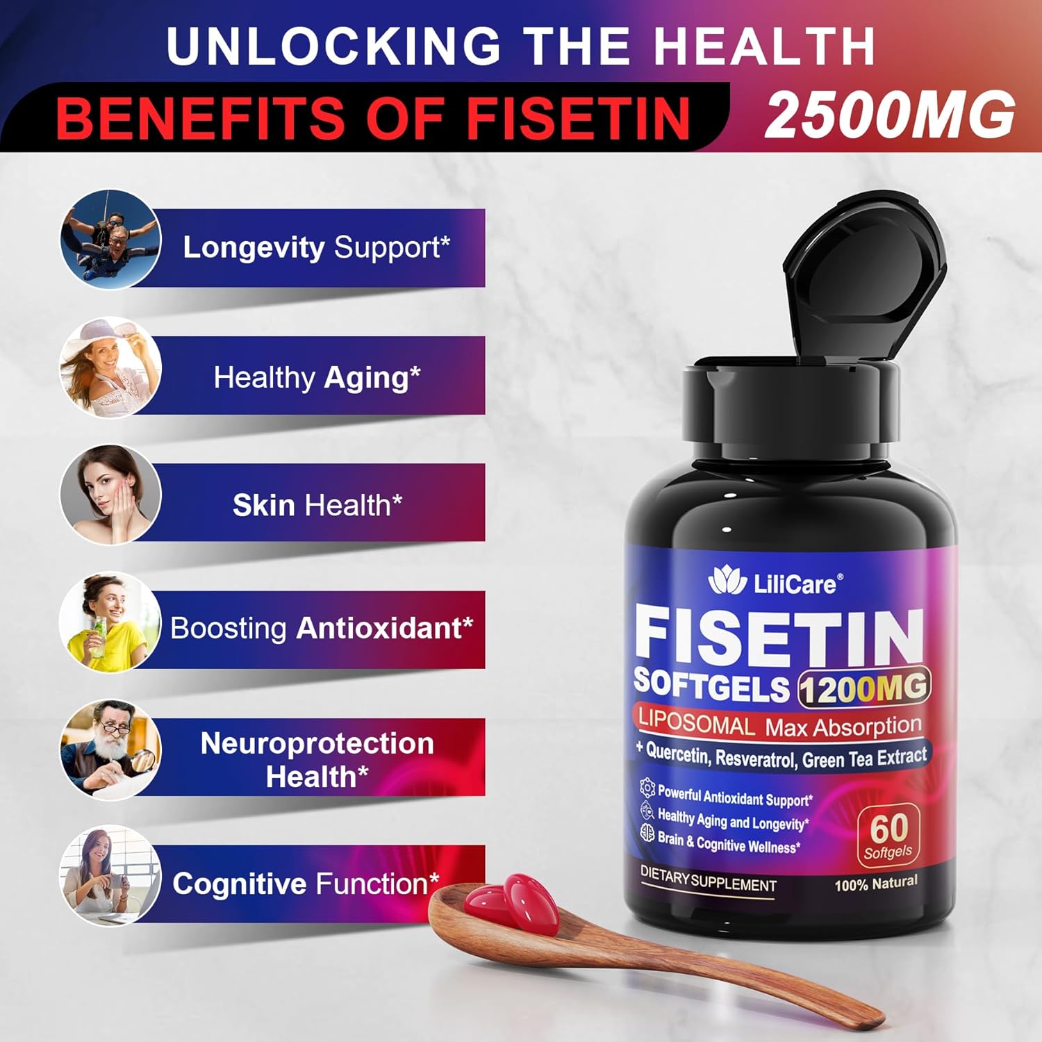 Fisetin Supplement with Vegan Omega-3 Algae Oil by LILICARE for Overall Health and Wellness