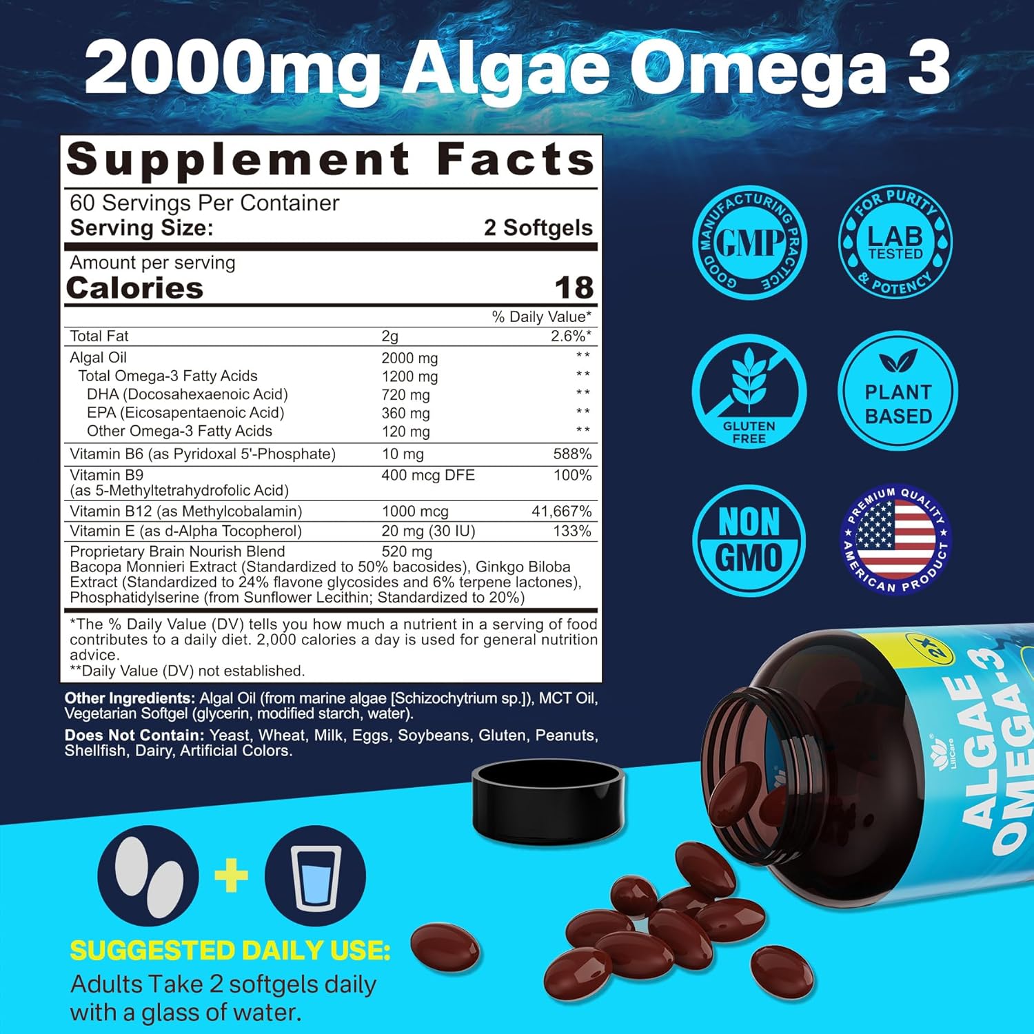 Fisetin Supplement with Vegan Omega-3 Algae Oil by LILICARE for Overall Health and Wellness