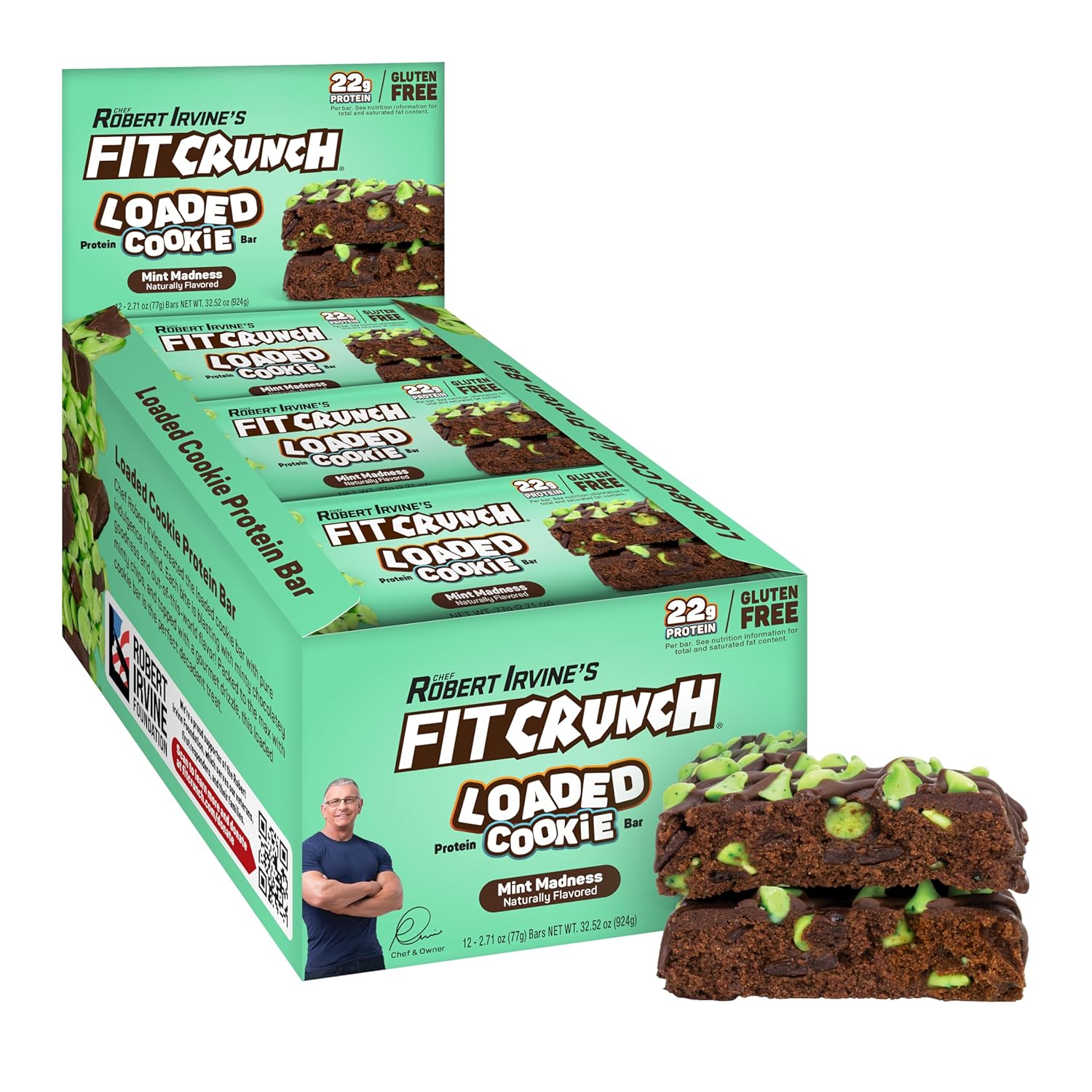 Fit Crunch Mint Madness Loaded Cookie Protein Bars - High Protein, Gluten Free Snack (12 Bars)