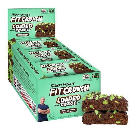 Fit Crunch Mint Madness Loaded Cookie Protein Bars - High Protein, Gluten Free Snack (12 Bars)