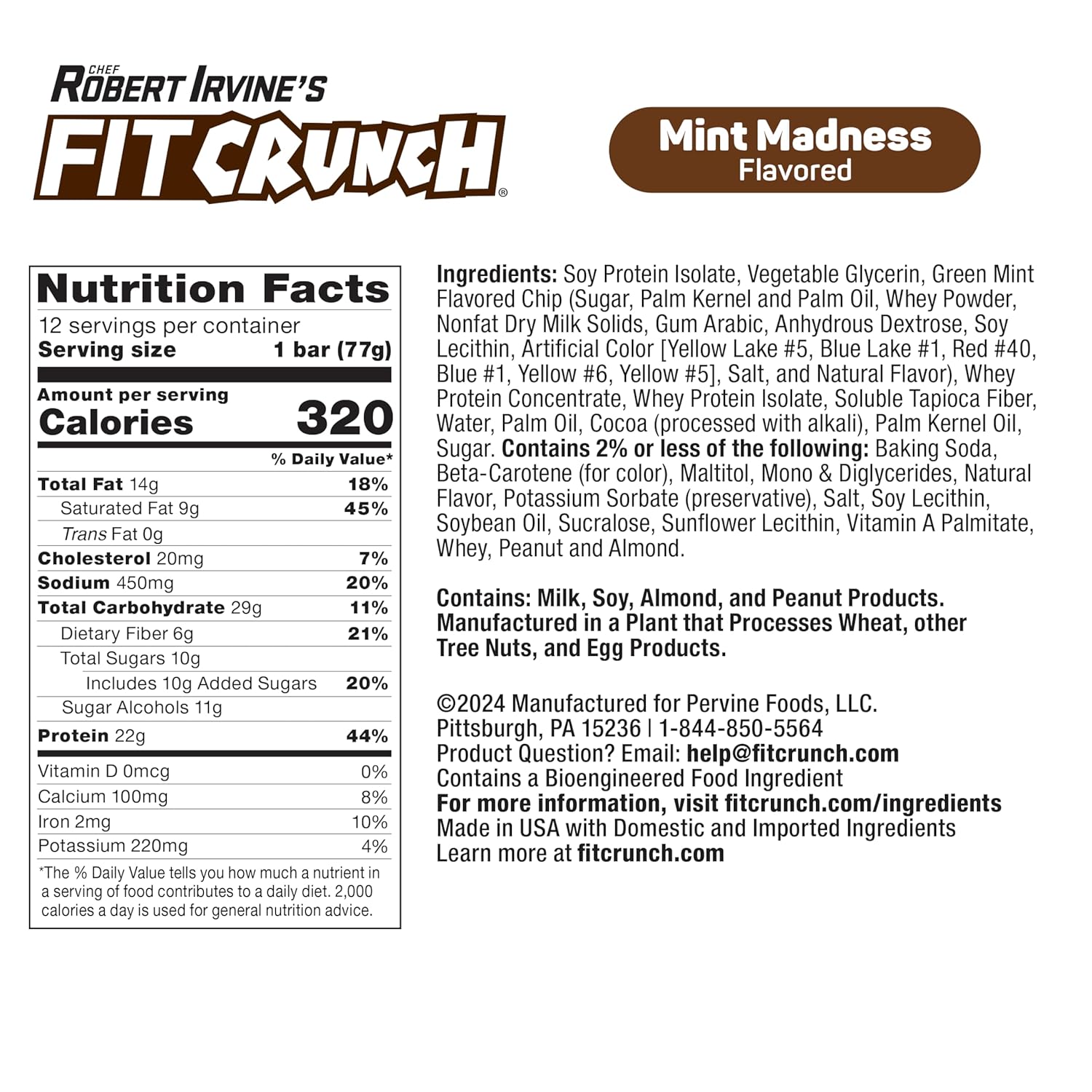 Fit Crunch Mint Madness Loaded Cookie Protein Bars - High Protein, Gluten Free Snack (12 Bars)