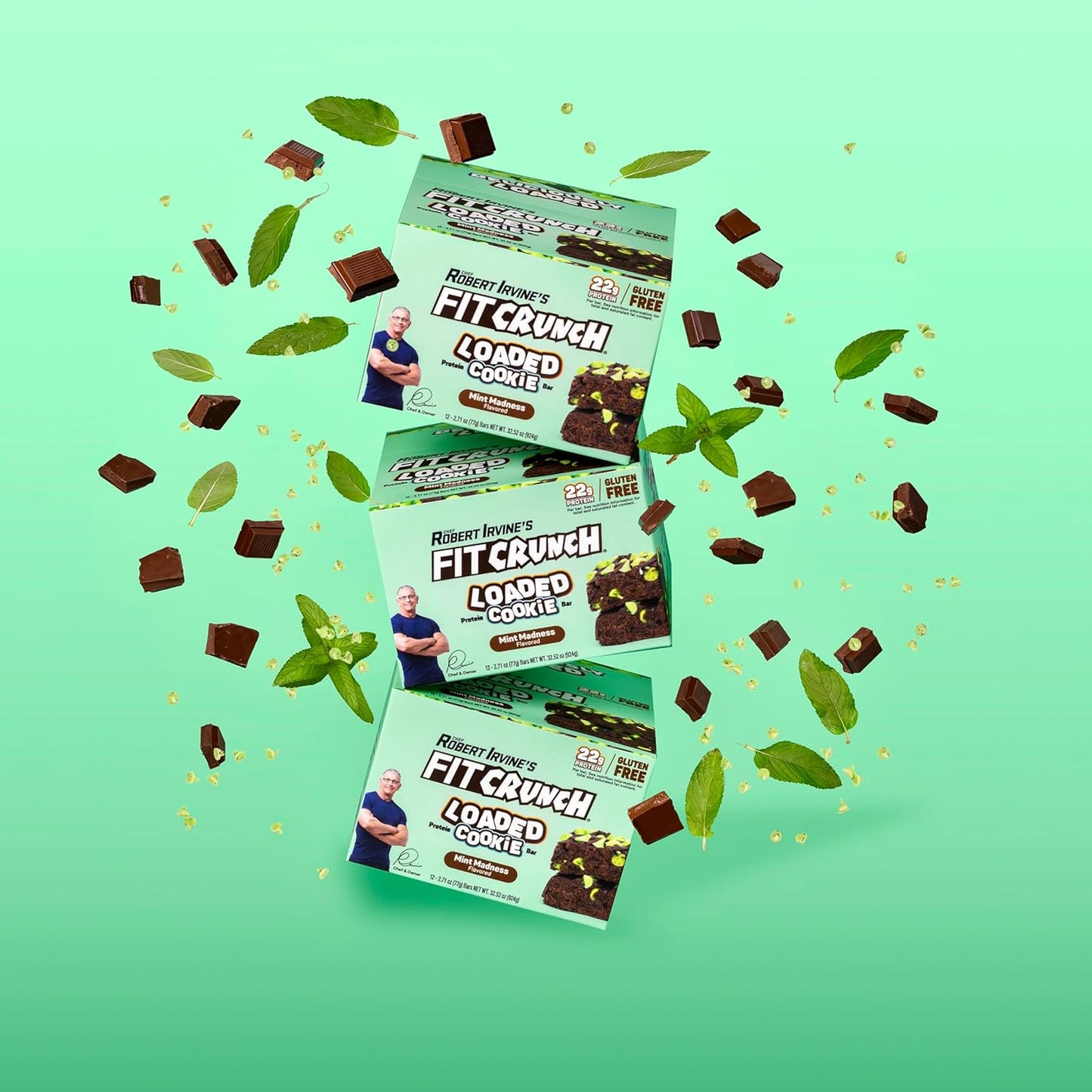 Fit Crunch Mint Madness Loaded Cookie Protein Bars - High Protein, Gluten Free Snack (12 Bars)