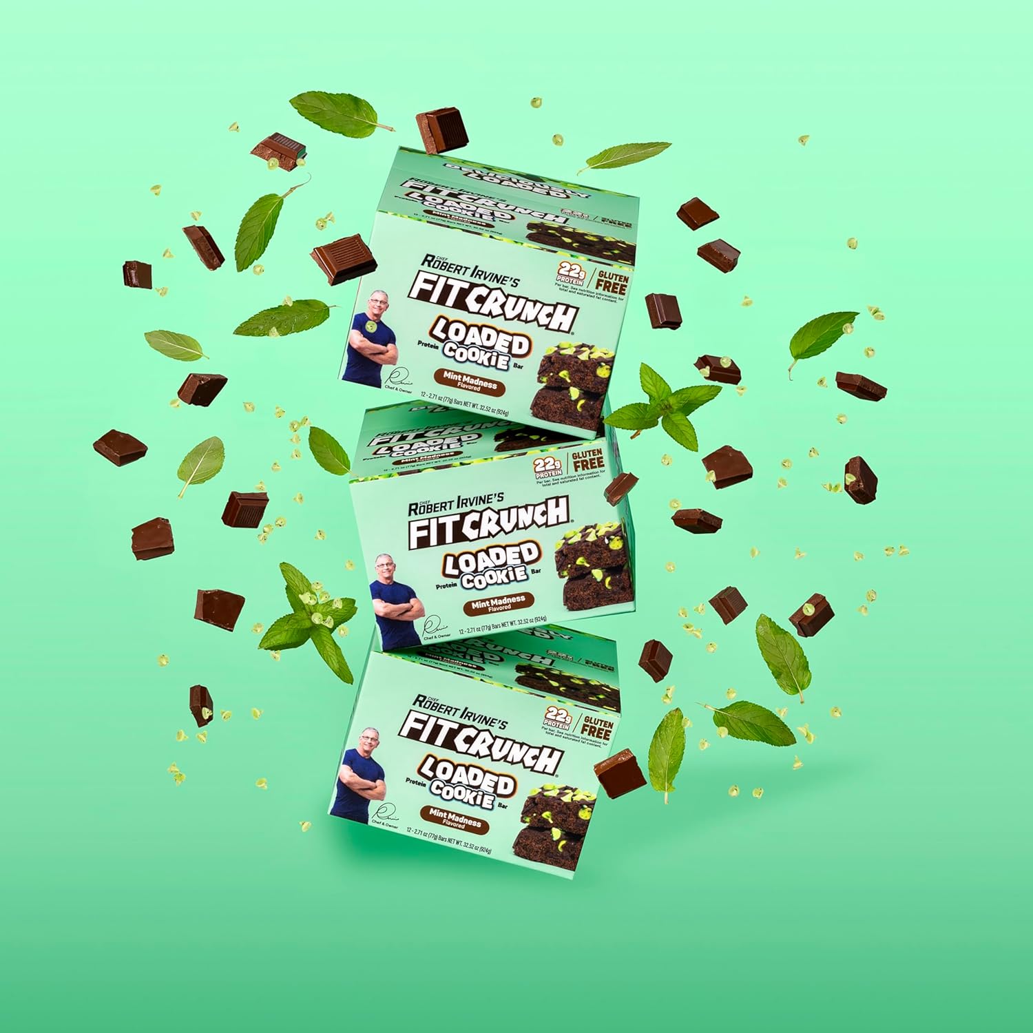 Fit Crunch Mint Madness Loaded Cookie Protein Bars - High Protein, Gluten Free Snack (12 Bars)