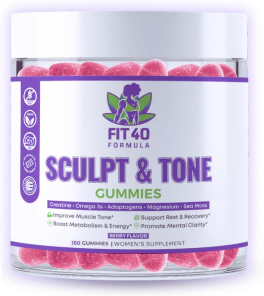 Fit40 Formula™️ Sculpt & Tone Gummies - Fitness Supplement for Women Over 40 with Creatine, Magnesium, Tart Cherry, Sea Moss - Muscle Tone & Energy Boost - 150 Gummies