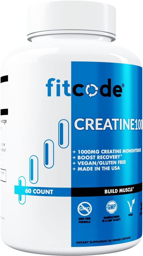 fitcode Creatine1000: Pure Creatine Monohydrate Veggie Capsules - 30 Servings