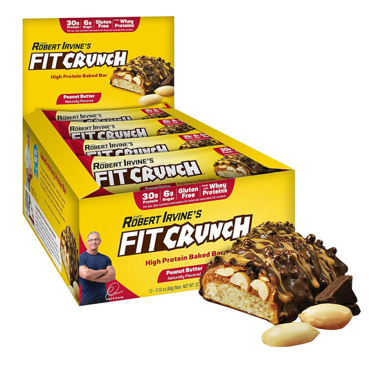 FITCRUNCH Peanut Butter Protein Bars - 6-Layer Baked Bar with Soft Cake Core, 6g Sugar, Gluten Free (12 Bars)