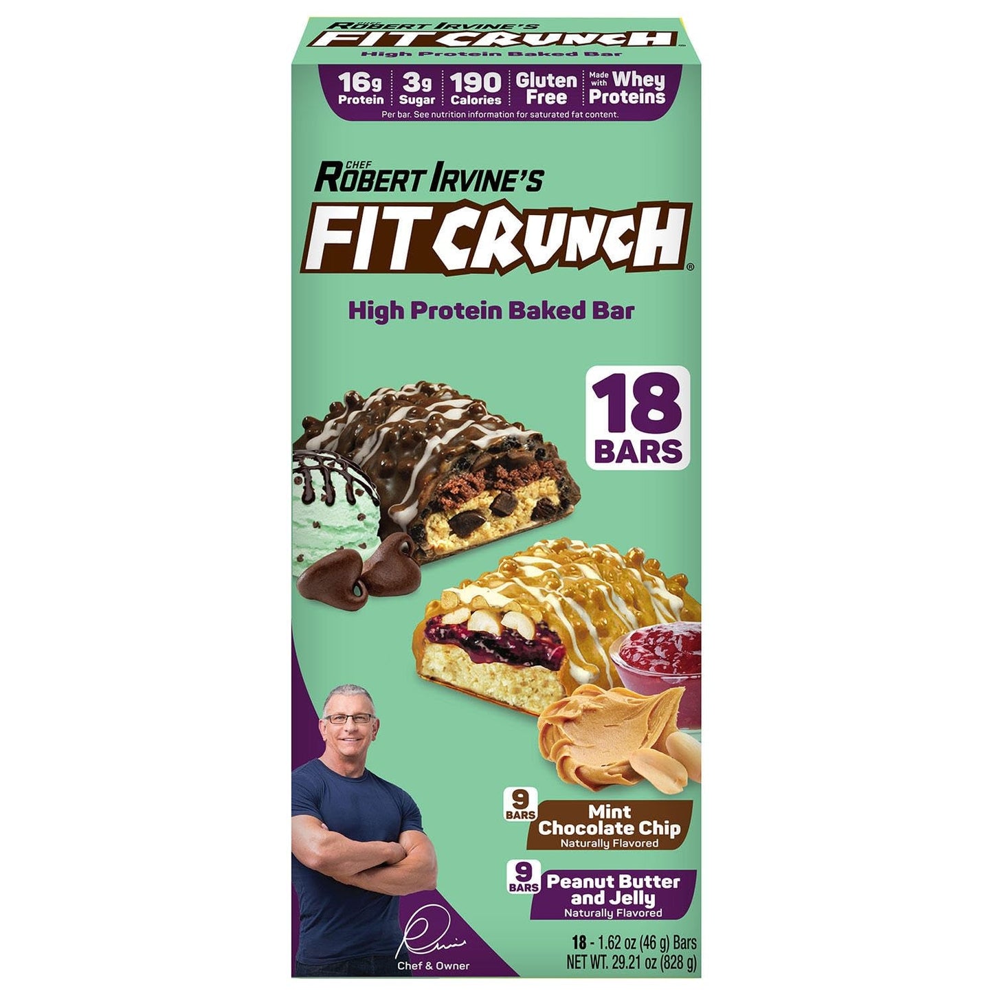 FITCRUNCH Protein Bars Variety Pack - Snack Size, Gluten Free (18 Bars, Mint Chocolate Chip & Peanut Butter Jelly)